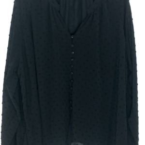 Forever 21 Women's Plus  3X Buttoned Clip Dot Top Black Semi Sheer Longsleeve